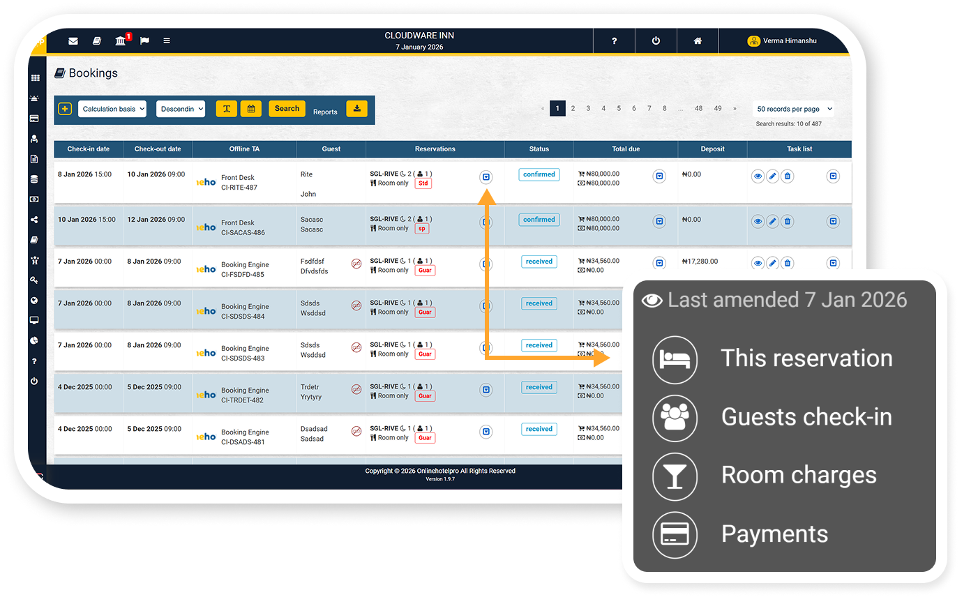 Bookings and reservations tables